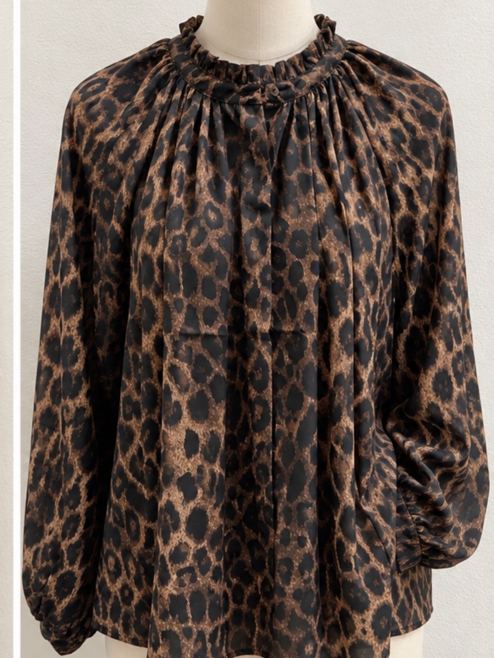 Jason Wu Leopard-Print Ruffle-Neck Blouse - Brown/Black